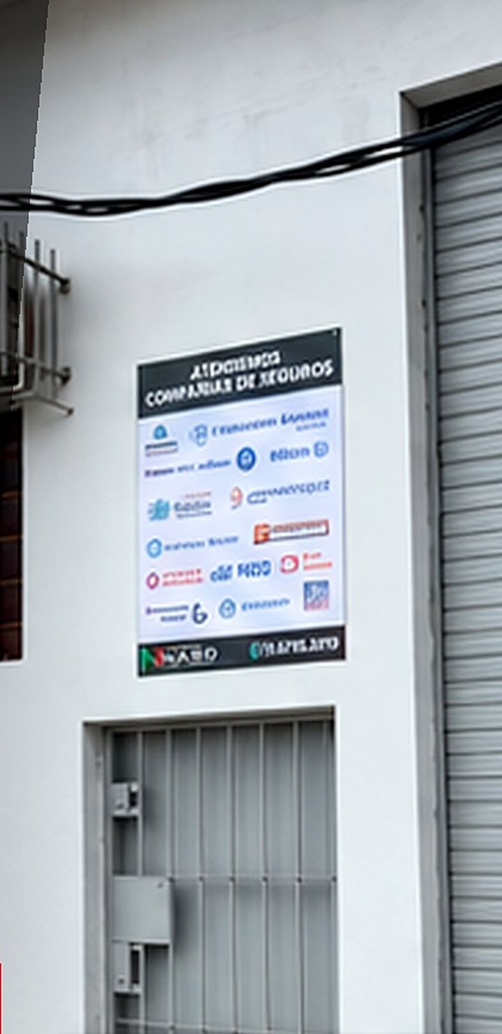 Cartel de atención a compañías de seguros en el frente del taller